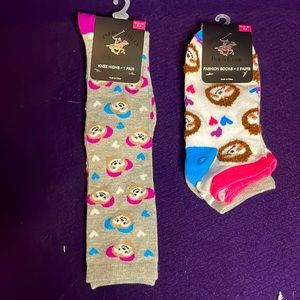 NWT Beverly Hills Polo Club sloth theme fashion socks size 5-9